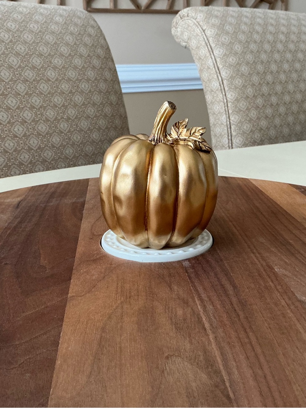 Large Gold Autumn Pumpkin With Leaf Platter Decoration 🍂